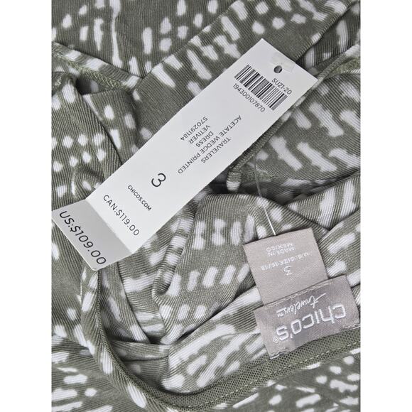 Chicos Travelers Abstract Print Dress Green White No Wrinkle NWT 3 - Picture 4 of 6